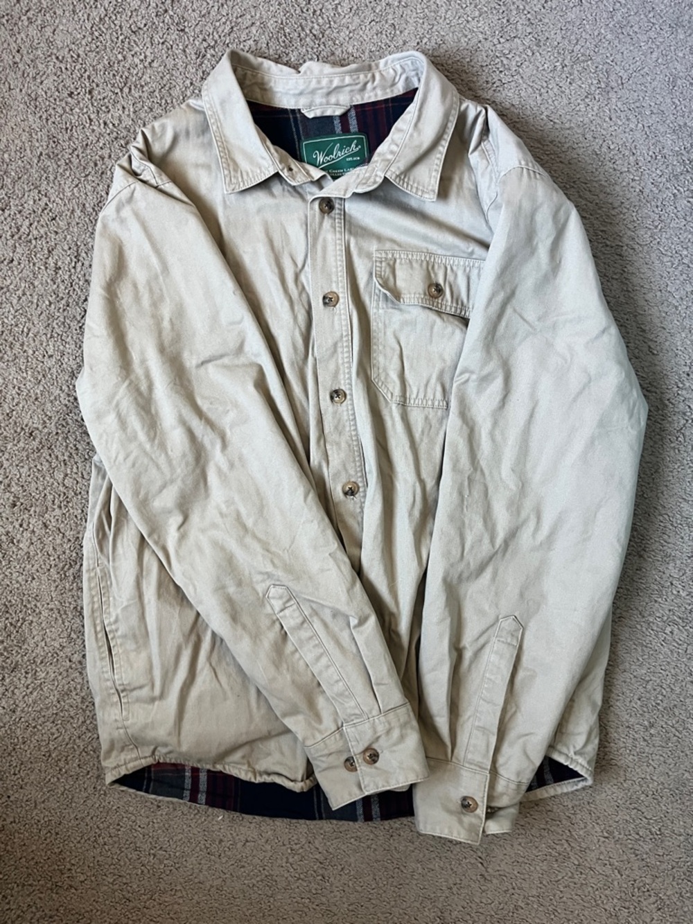 Woolrich Men's Tan Button-Up Lightweight Shirt Jacket